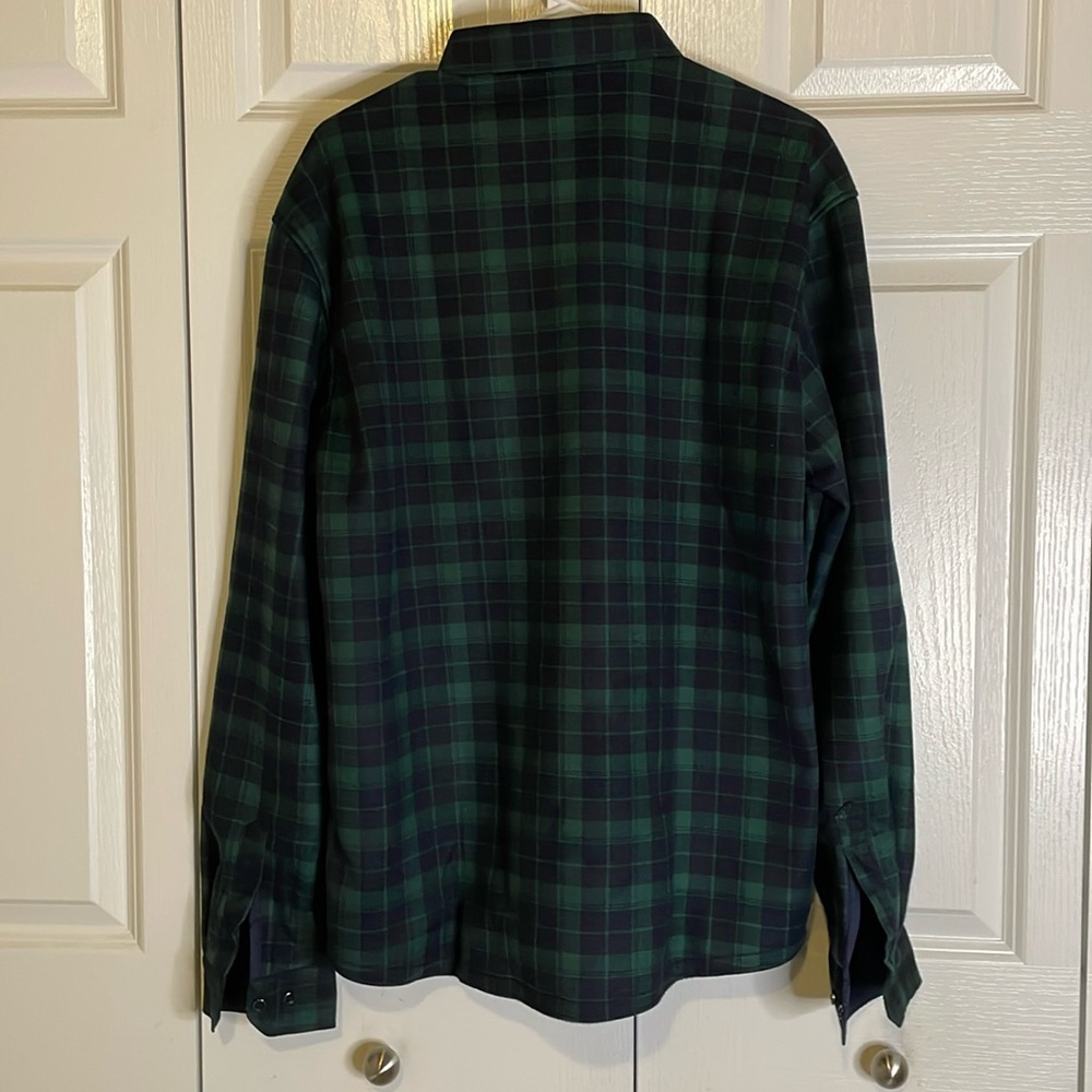 Plaid Button Down Polyester Fiber Shirt, Men’s XL, Green Navy - Picture 2 of 6